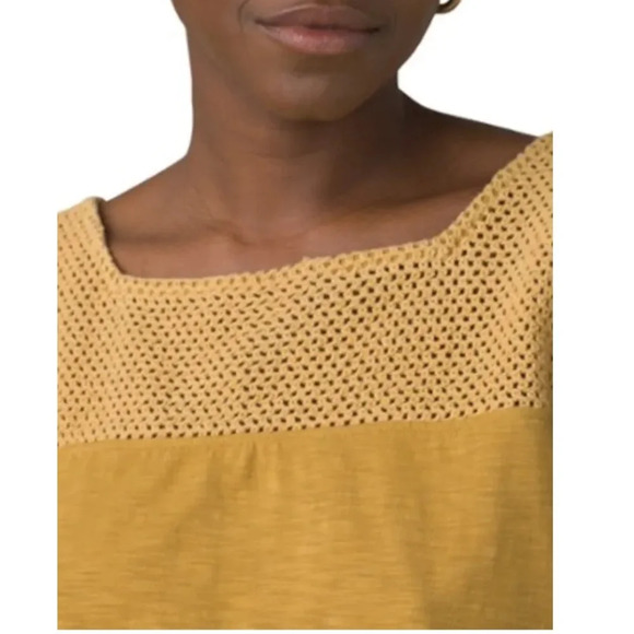 Prana Women Abbott Pass Mustard Yellow Square Neck Crocheted Top Tank Large NWT - Picture 3 of 10